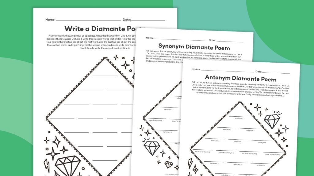 Diamante Poem Worksheets (Free Printable Bundle)